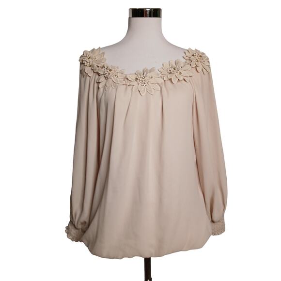 Vintage Joseph Ribkoff Peasant Blouse Embellished Floral Off Shoulder Top Size 4 - Picture 1 of 8